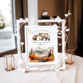 Bear Äventyr Fall Mountain Diaper Baby Shower Poster