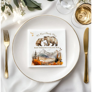 Bear Äventyr Fall Mountain Neutralt Baby Shower Pappersservett