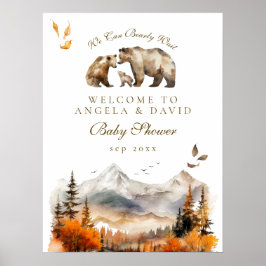 Bear Äventyr Fall Mountain Neutralt Baby Shower Poster