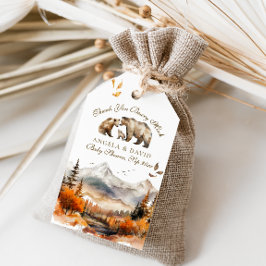 Bear Äventyr Fall Mountain Neutralt Baby Shower Presentetikett