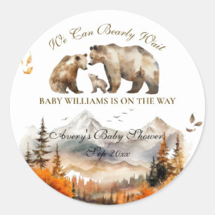 Bear Äventyr Fall Mountain Neutralt Baby Shower Runt Klistermärke