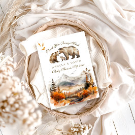 Bear Äventyr Fall Mountain Neutralt Baby Shower Tack Kort