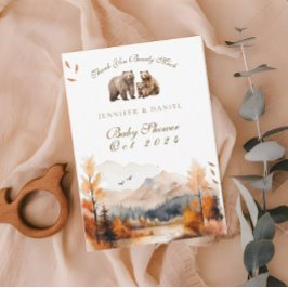 Bear Äventyr Fall Mountain Neutralt Baby Shower Tack Kort