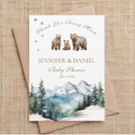 Bear Äventyr Snowy Mountain Baby Shower Tack Kort