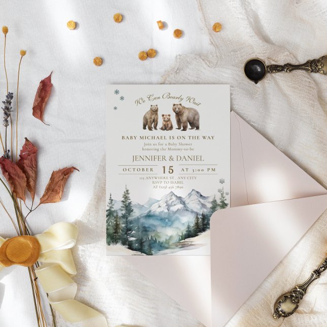 Bear Äventyr Winter Mountain Baby Shower Inbjudningar (Skapare uppladdad)