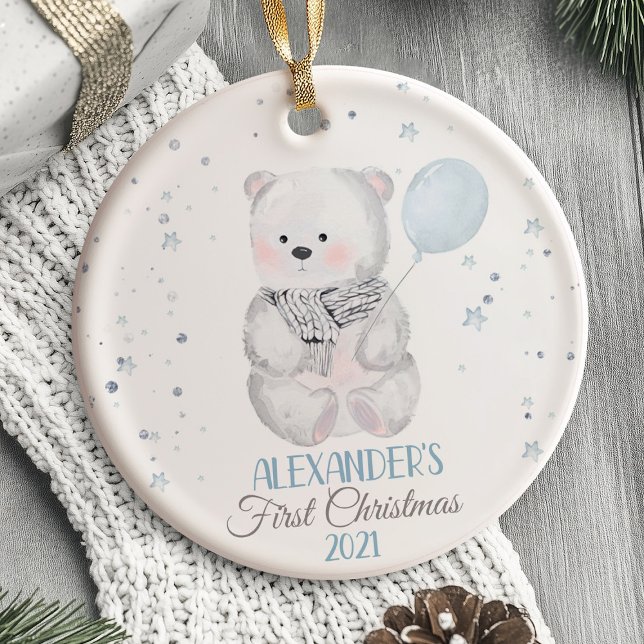 Bear Baby första jul Ornamet woodland Julgransprydnad Keramik (Baby's First Christmas Ornament bear)