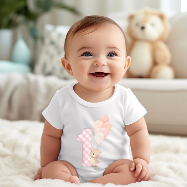 Bear baby rosa ballong, spädbarn första födelsedag t shirt (Skapare uppladdad)