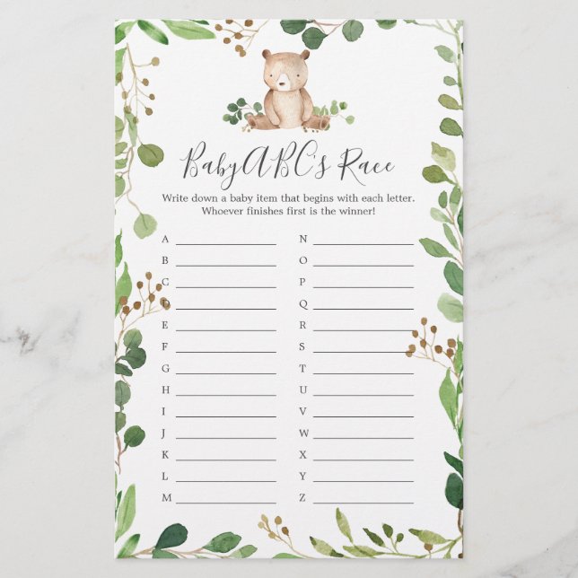 Bear Baby Shower ABC:s spel i Tävling (Framsida)