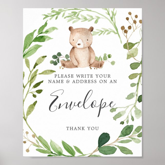 Bear Baby Shower Adress kuvert - tecken Poster (Framsidan)