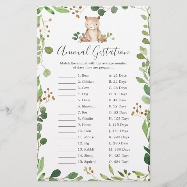 Bear Baby Shower Animal Gestame (Framsida)