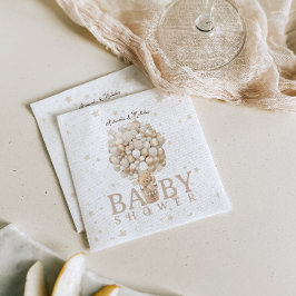 Bear Baby Shower Balloes & Stars Boho White Brown Pappersservett