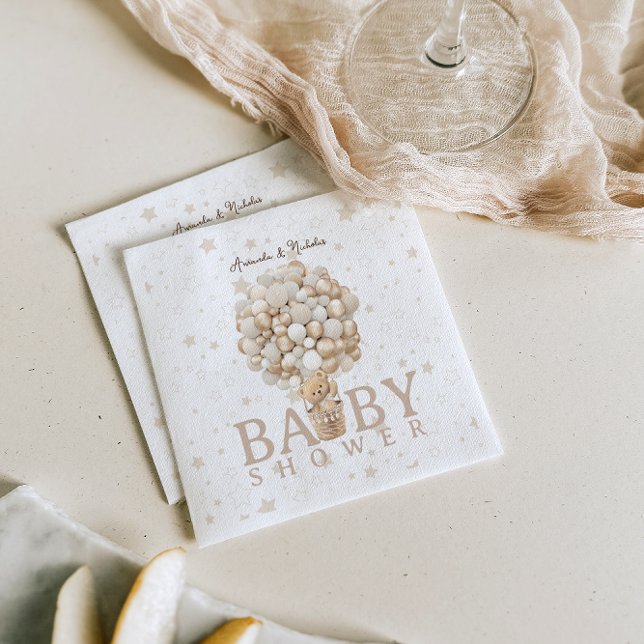 Bear Baby Shower Balloes & Stars Boho White Brown Pappersservett (Skapare uppladdad)
