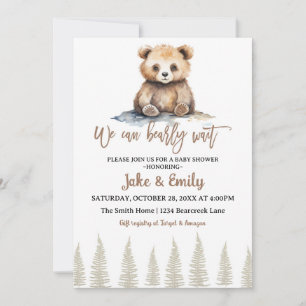 Bear Baby Shower Barly Wait Woodland Teddy Inbjudningar