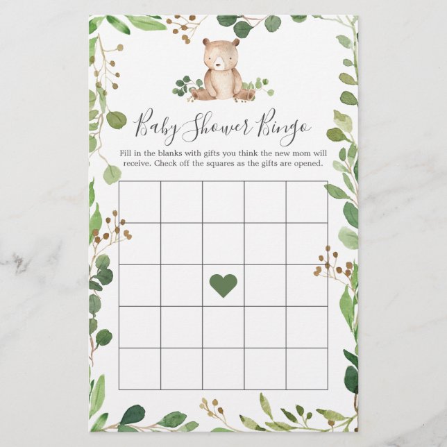 Bear Baby Shower Bingo Game (Framsida)