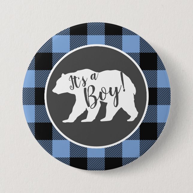 Bear Baby Shower Boy Blue Knapp (Framsida)