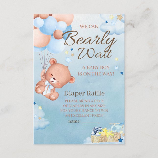 Bear Baby Shower Boy Diaper Raffle Tilläggskort (Framsida)