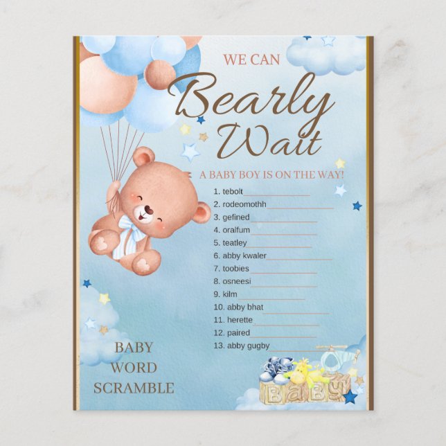 Bear Baby Shower Boy Game (Framsida)