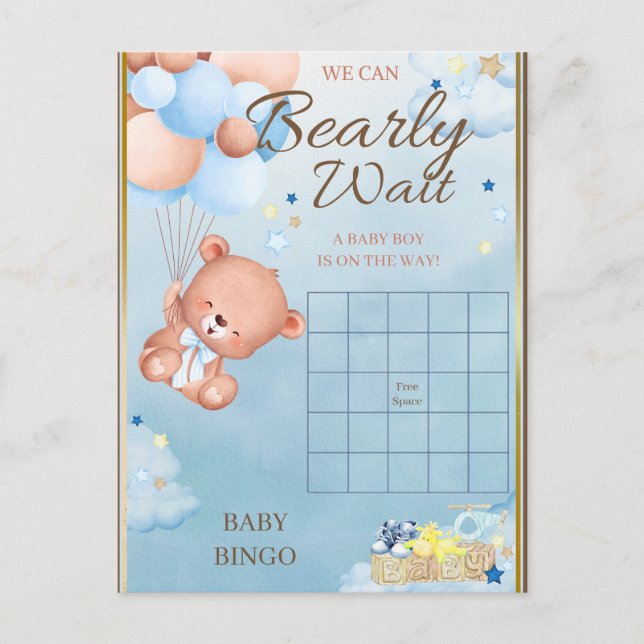 Bear Baby Shower Boy Game Vykort (Framsida)