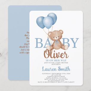 Bear Baby Shower Boy-inbjudan Inbjudningar