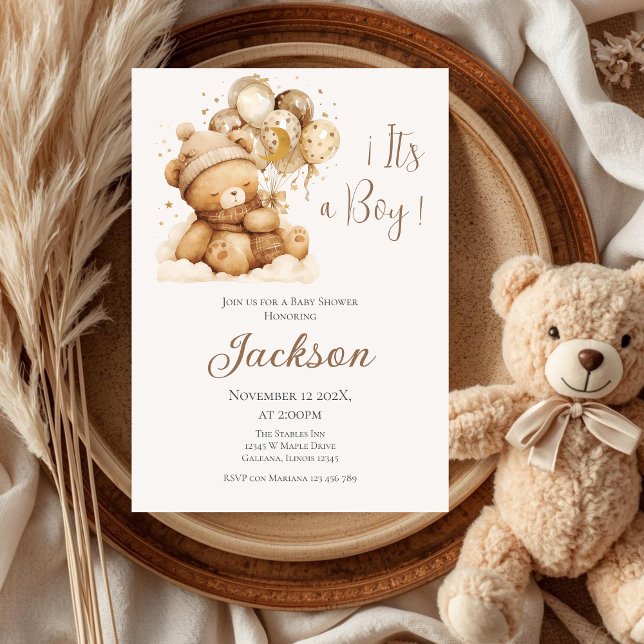 Bear Baby Shower Boy-inbjudan Inbjudningar (Skapare uppladdad)