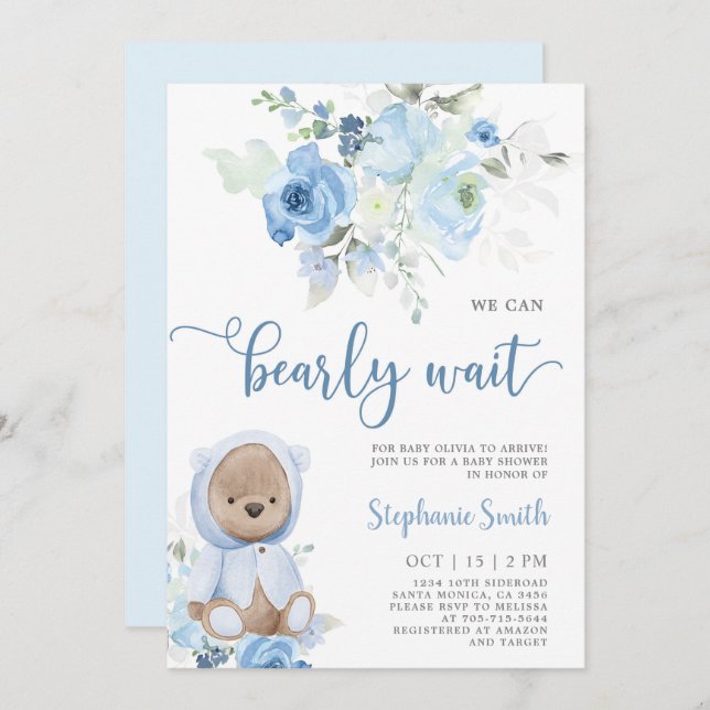 Bear Baby Shower Boy-inbjudan Inbjudningar (Fram/baksida)