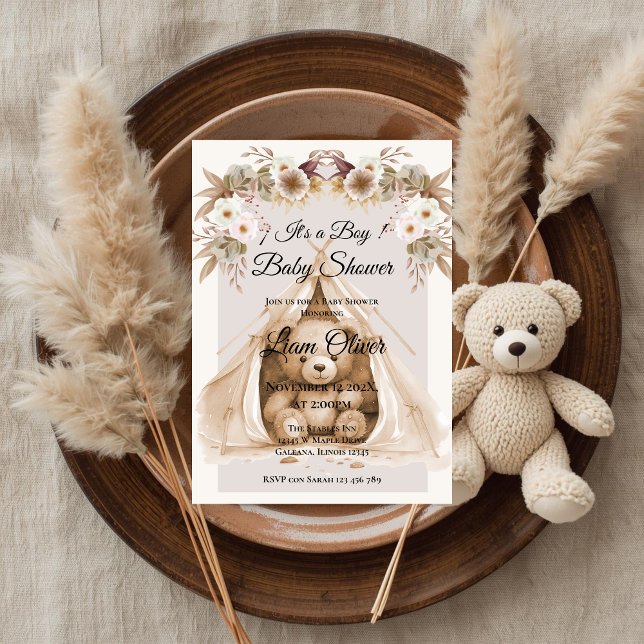  Bear Baby Shower Boy invitation Inbjudningar (Skapare uppladdad)