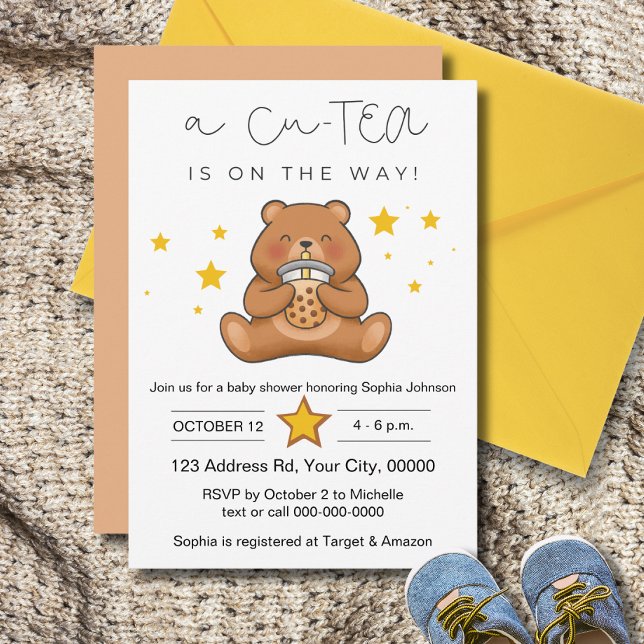 Bear Baby Shower, Bubble Tea, Cu-TEA Inbjudningar (Skapare uppladdad)