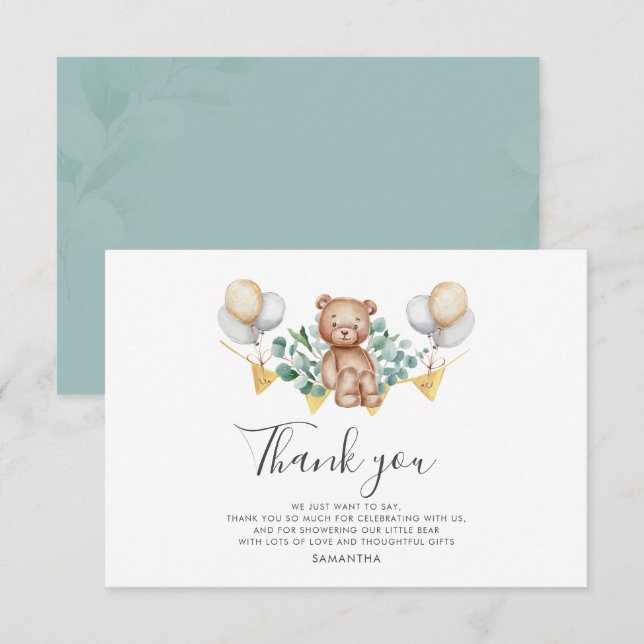 Bear Baby Shower-bubblor, Tack Anteckningskort (Fram/baksida)