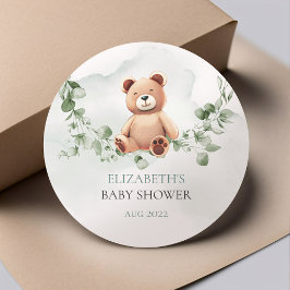 Bear Baby Shower Classic Round Sticker Runt Klistermärke