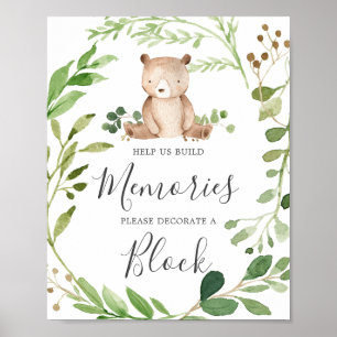 Bear Baby Shower Decorerar ett blocktecken Poster