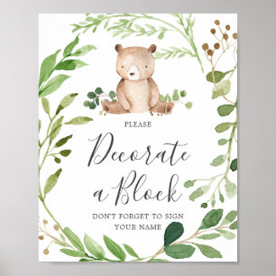 Bear Baby Shower Decorerar ett blocktecken Poster
