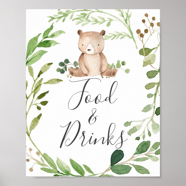 Bear Baby Shower Food and Drinks Sign Poster (Framsidan)