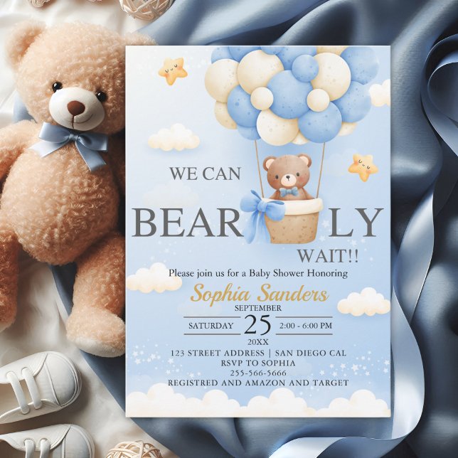 Bear Baby Shower for Boy | We Can Bearly wait Inbjudningar (Skapare uppladdad)