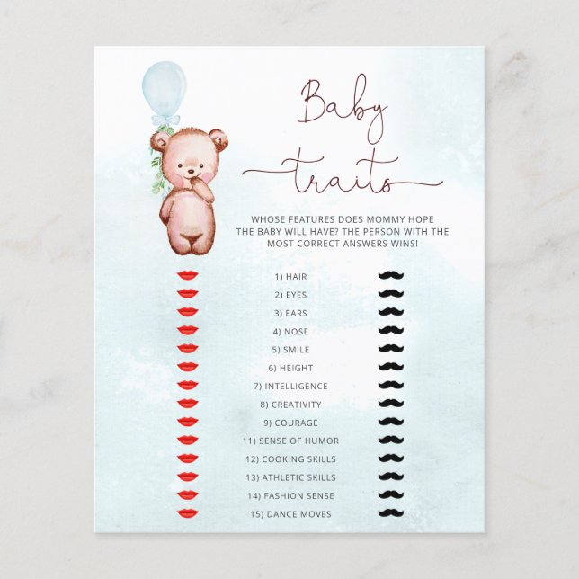 Bear Baby Shower Game Baby Traits (Framsida)