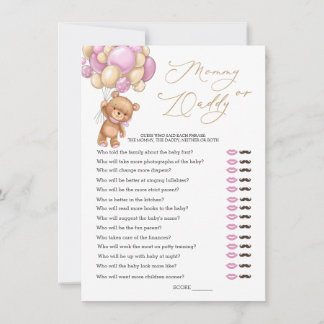 Bear Baby Shower Game Gissa Vem Mamma eller pappa Inbjudningar