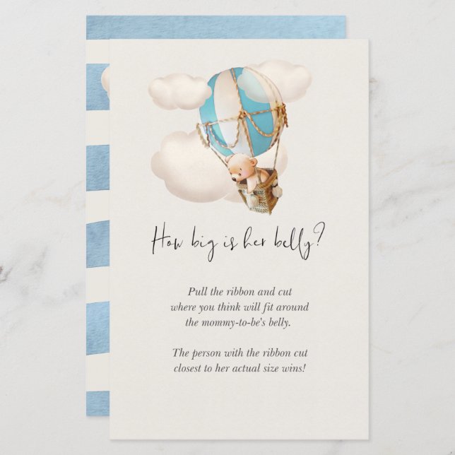 Bear Baby Shower Game - hur stor är hennes belly? (Fram/baksida)