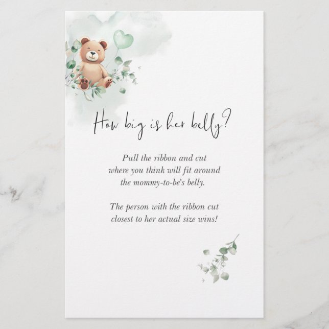 Bear Baby Shower Game - hur stor är hennes belly? (Framsida)