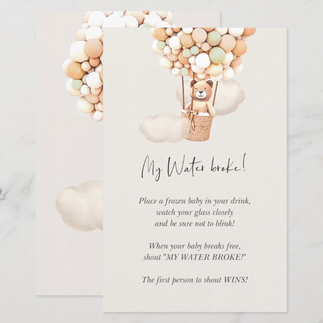 Bear Baby Shower Game - Min Vatten Fattig! (Fram/baksida)