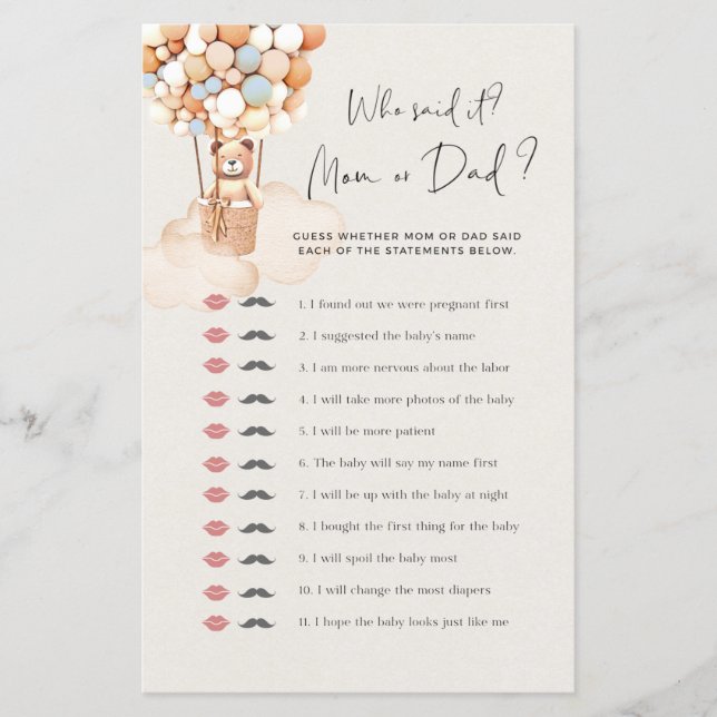 Bear Baby Shower Game som sa det (Framsida)