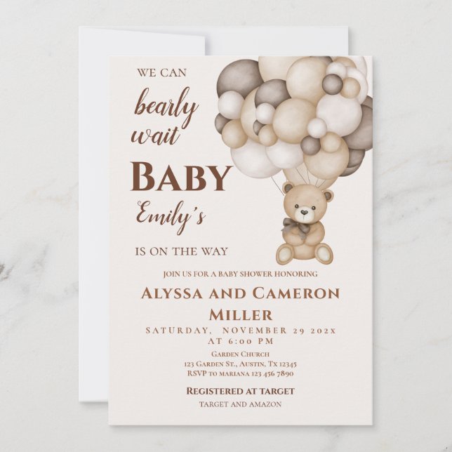 Bear Baby Shower Girl Invitation Inbjudningar (Framsida)