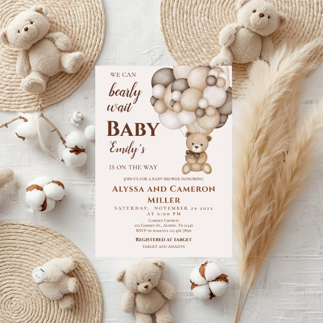 Bear Baby Shower Girl Invitation Inbjudningar (Skapare uppladdad)