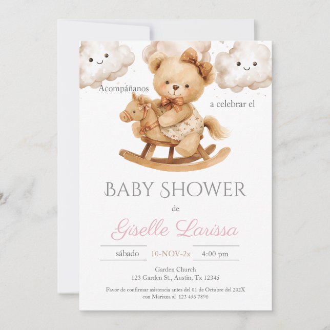 Bear Baby Shower Girl Spain-inbjudan Inbjudningar (Framsida)