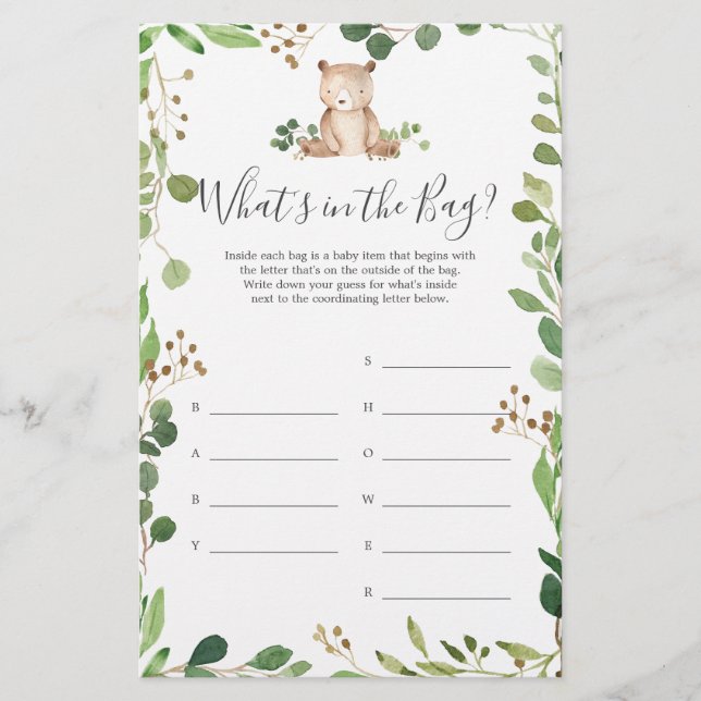 Bear Baby Shower Gissa vad som finns i bagagespele (Framsida)