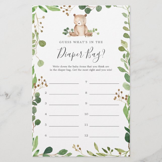 Bear Baby Shower Gissa vad som finns i papperskorg (Framsida)