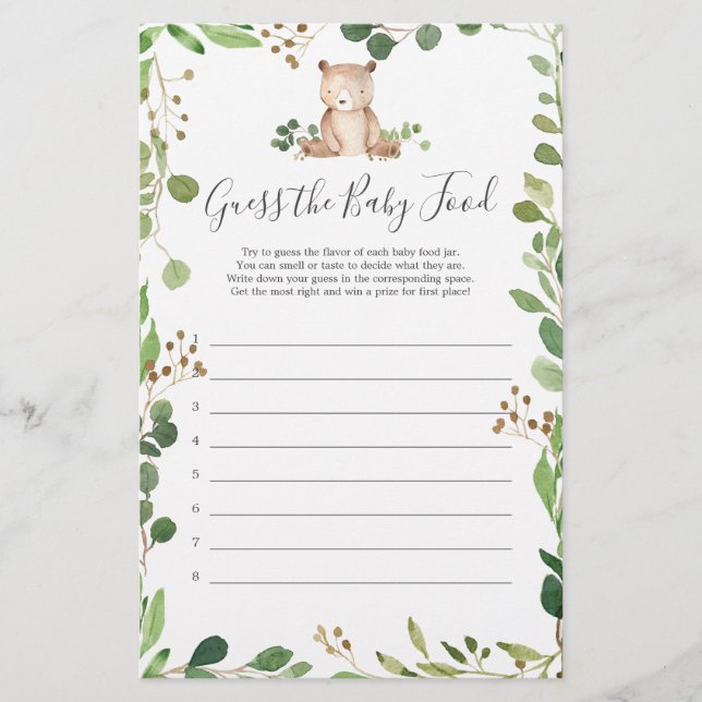 Bear Baby Shower gissar Baby mat (Framsida)