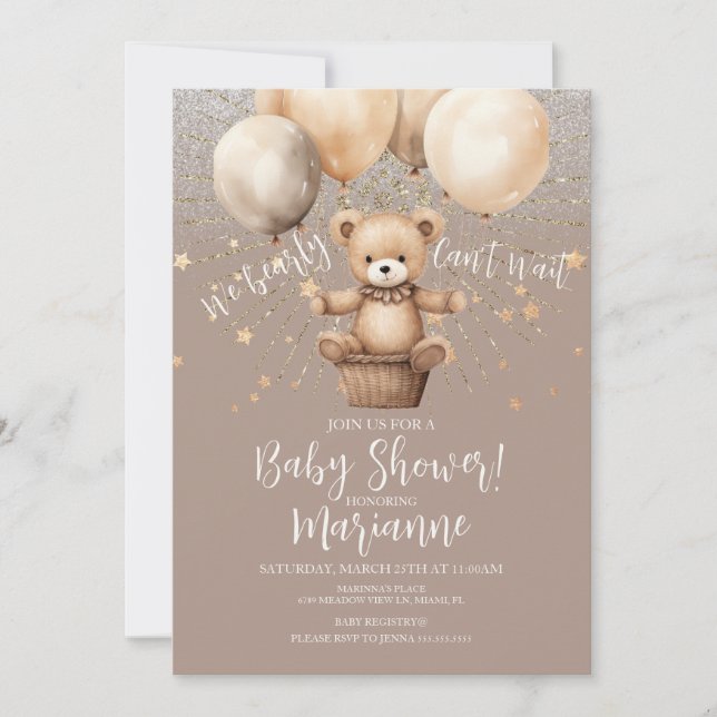 Bear Baby Shower Glitter Bohemian Rustic Inbjudningar (Framsida)