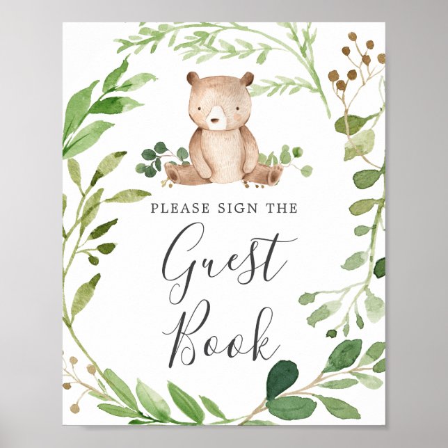 Bear Baby Shower Guestbook-tecken Poster (Framsidan)