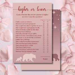 Bear Baby Shower, högre eller lägre spelkort