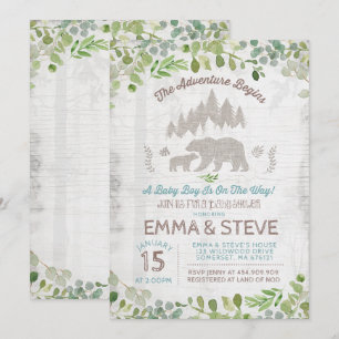 Bear Baby Shower-inbjudan Äventyr börjar Inbjudningar