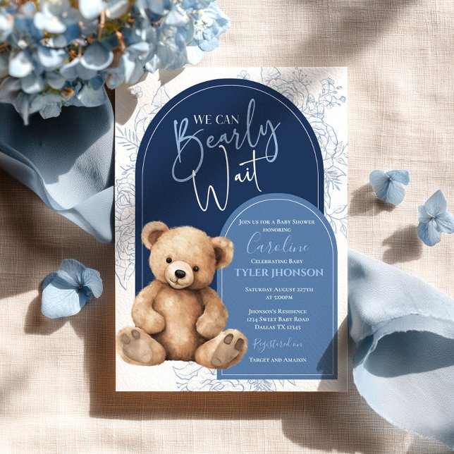 Bear Baby Shower-inbjudan, blå bubbla Inbjudningar (Skapare uppladdad)